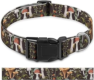 Dog Collar, Cute Pet Collar Adjustable for Medium Dogs, Soft Dog Collars with Quick Release Buckle for Walking Running Tropical Boho Mushrooms