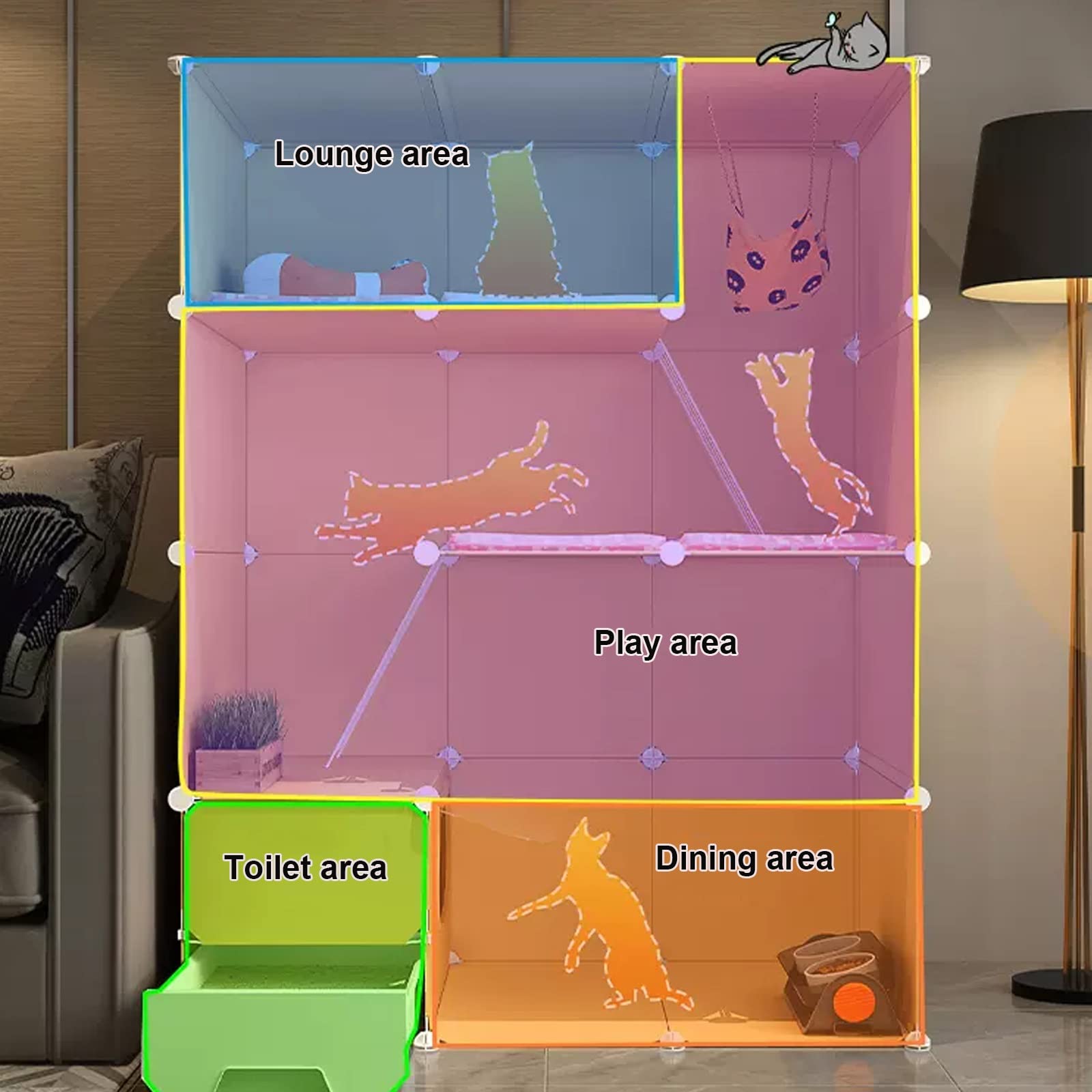 Amazon.co.jp: Cat Cage with Toilet, 2 Tiers, Large, Multi-Headed