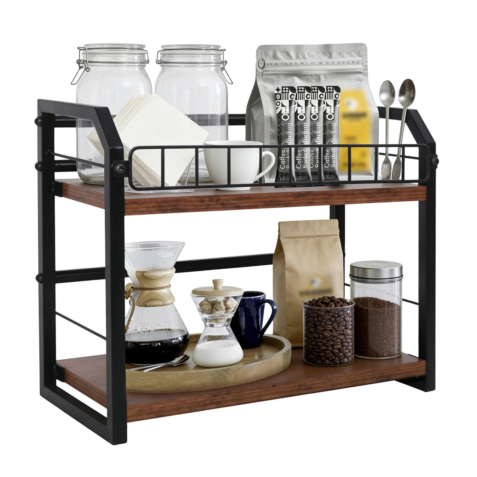Aolawco 2-Tier Tea & Coffee Station Organizer, Metal Coffee Bar Station — image 1