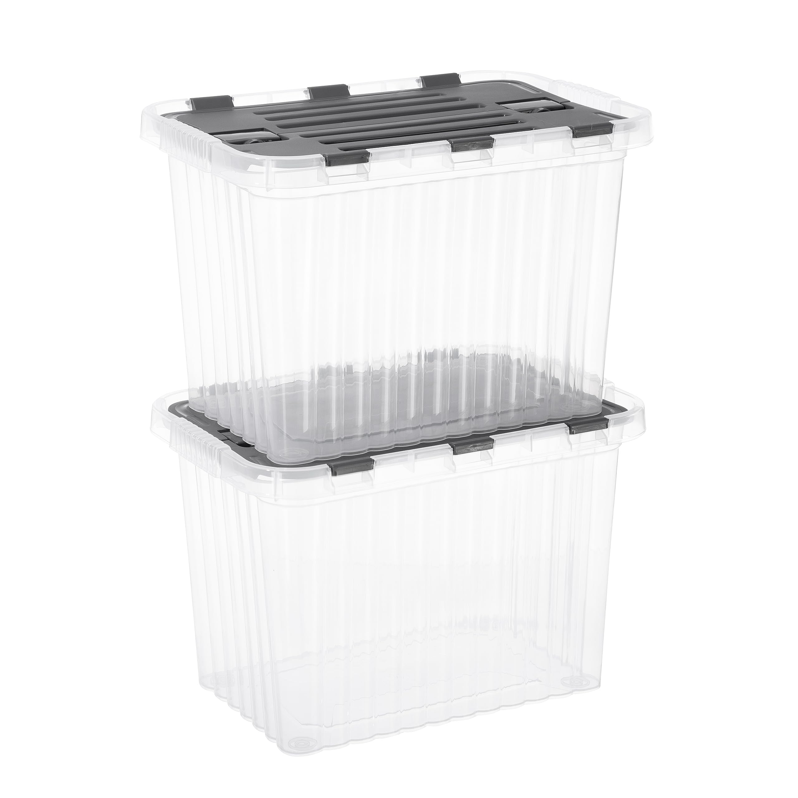 Superio Clear Storage Boxes with Lids, Plastic Container Bins for Organizing, Stackable Crates, BPA Free, Non Toxic, Odor Free, Organizers -Home, Office, School, and Dorm (16 Qt (Hinged Lids), 2 Pack)