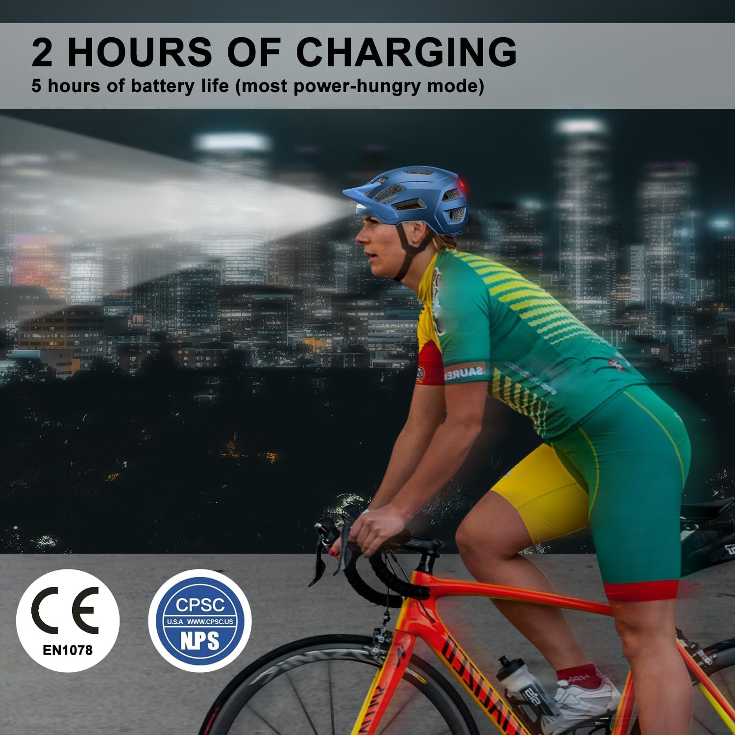 Bike Helmet, Helmets for Adults Men, Front and Back LED Lights Safe Certified MTB Road Bicycle Helmet with Adjustable Brim - Image 5