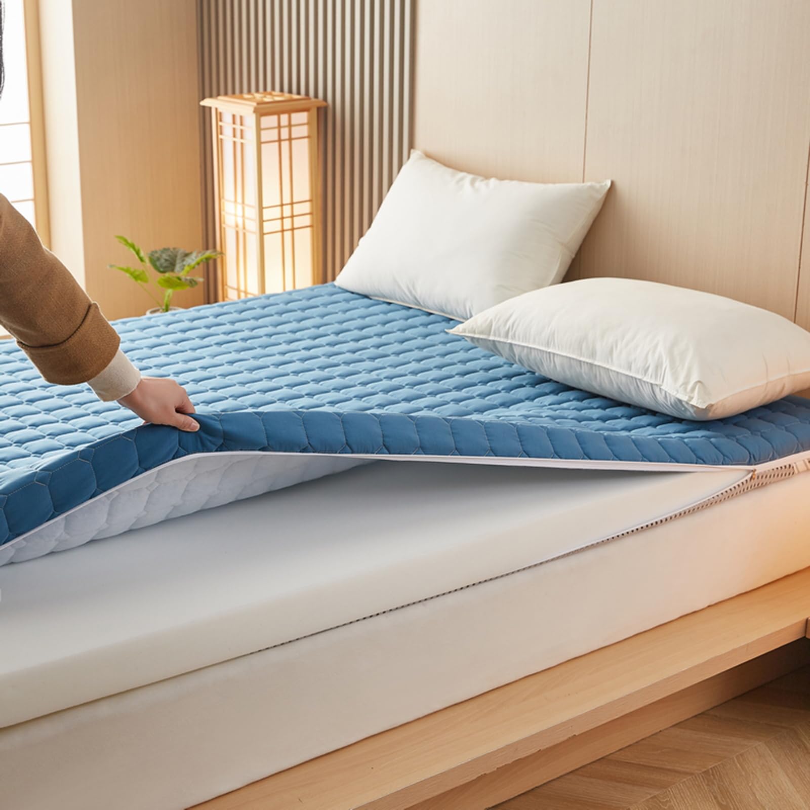 Épaissir Coton Housse de Protection pour Matelas, Housse de Futon Sol Japonaise avec Fermeture Éclair, Lavable Protege Matelas, Japonaise Housse de Matelas Futon de Sol,D,135x200cm/53x79in