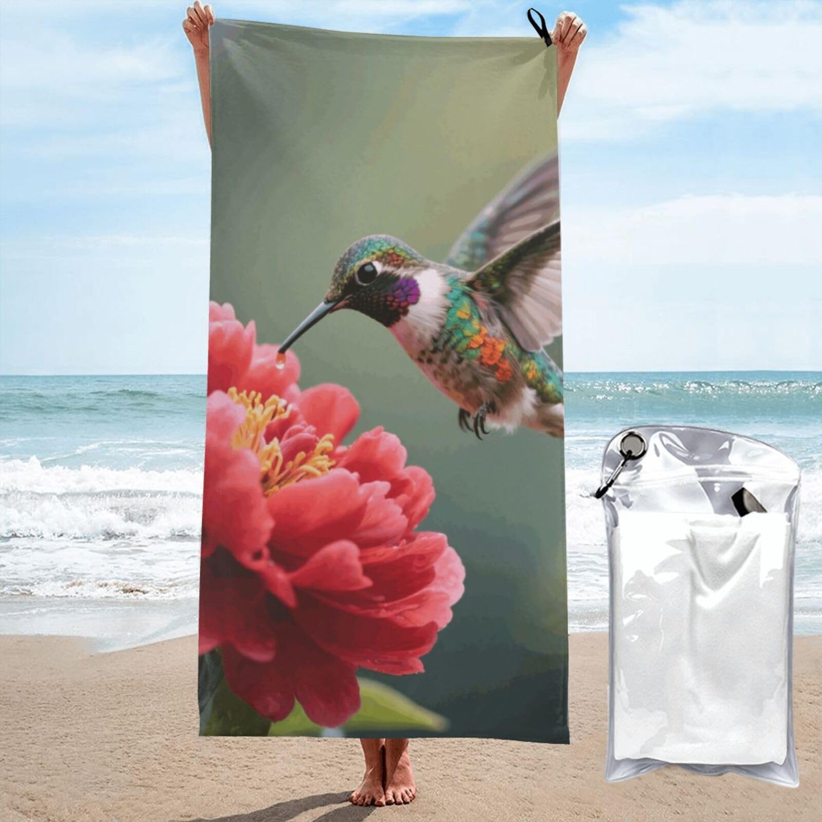 LMNGH Hummingbird Picking Flowers Bath Towel Super Absorbent Quick Dry Bathroom Towel Sand Free Microfiber Beach Towels for Bathroom, Gym, Spa and Hotel Towel 27.5"x55"