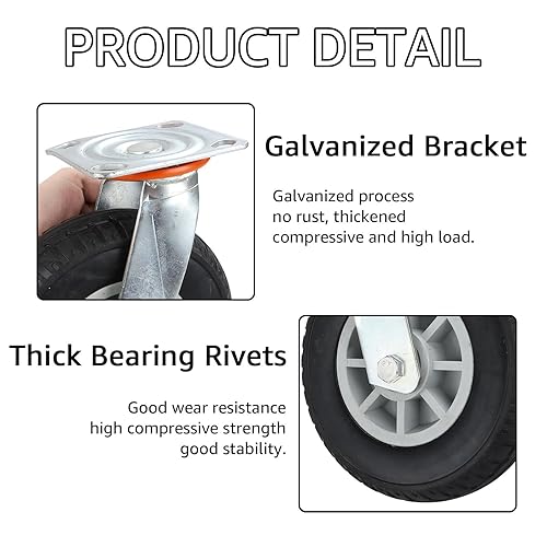 Miniatura 3 de Juego de 2 ruedas giratorias de 8 pulgadas, ruedas giratorias de 360 grados, ruedas giratorias para muebles de carrito y banco de trabajo (carga de