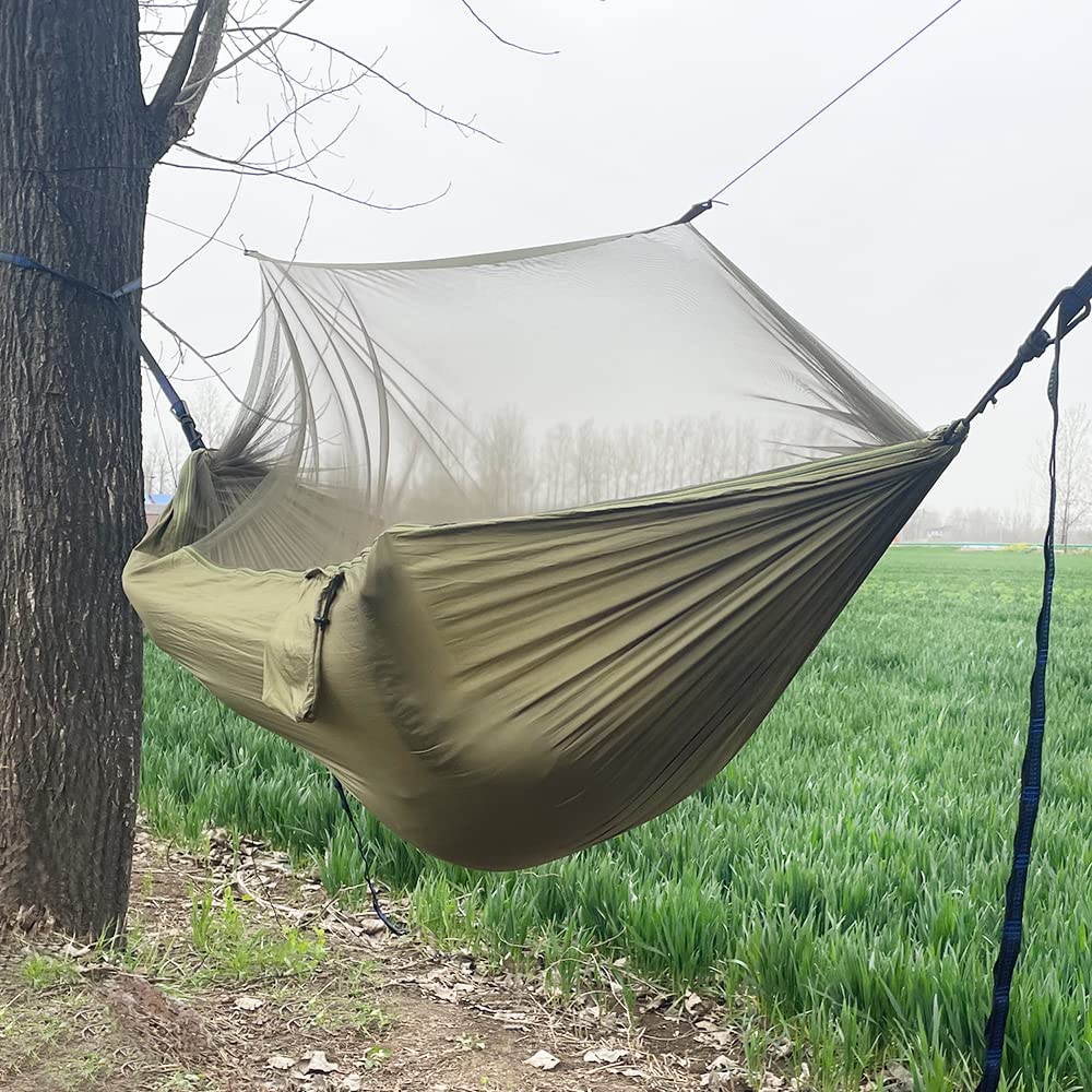 Hängematte mit Moskitonetz und Tarp, Hängematte Outdoor 300kg Traglast, Hängematten Zelt Aufhängung Camping, Moskitonetz Reise Hängematten Gurte Befestigung Biwaksack Zubehör Ultraleicht Set 275×140cm
