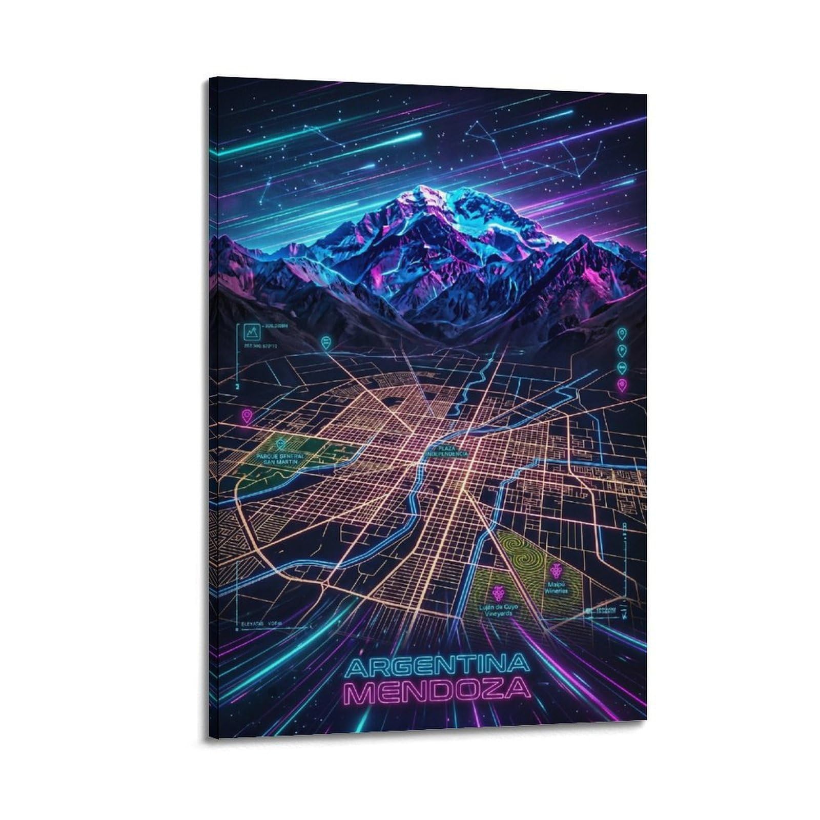 XKUGA Gamer Room Aesthetic Mendoza Argentina Map Poster Modern Decorative Canvas Prints - Ideal Wall Art for Family, Man Cave, Game Room, Boys & Girls Bedroom 20x30inch(50x75cm)