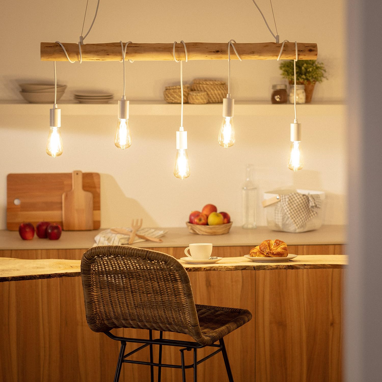 LEDKIA Lámpara Colgante Metal y Madera Yagis Blanco | CasquilloE27