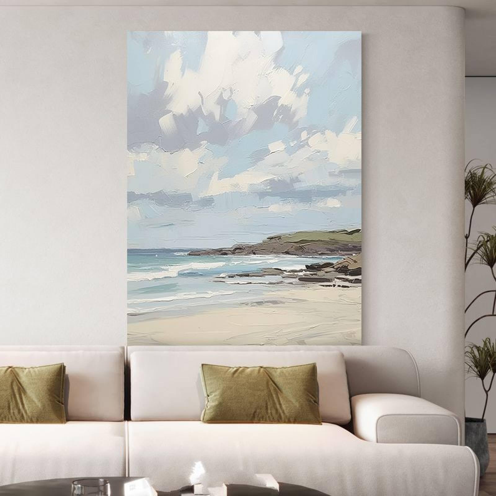 Peinture à l'huile ciel bleu fait main, grand tableau moderne de prestige