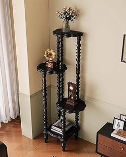 NKGIAG Vintage Corner Shelf 4-Tier, Solid Wood Display Shelf Mid Century, Unique Handcrafted Antique Display Rack, Freesta...
