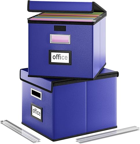 Vista 267 de Huolewa Caja organizadora de archivos con tapa, organizador de carpetas de archivos plegable para almacenamiento de documentos de oficina, caja