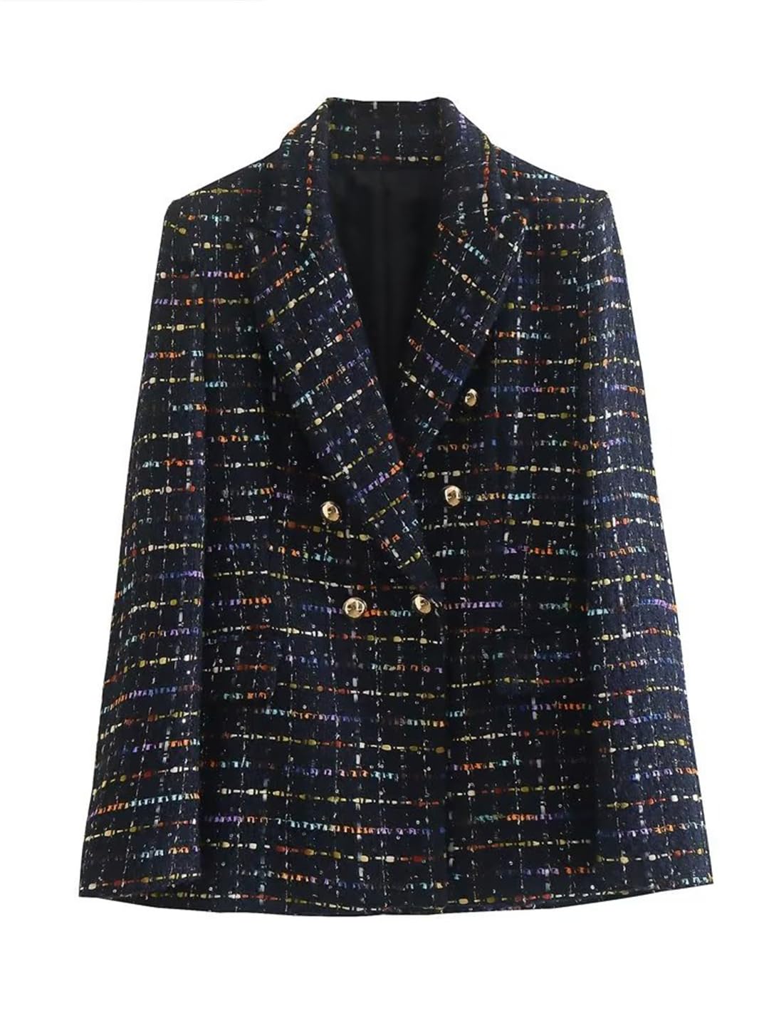 Giacca da donna in tweed con colletto tweed retrò, giacca chic per autunno e inverno, alla moda, casual, da lavoro