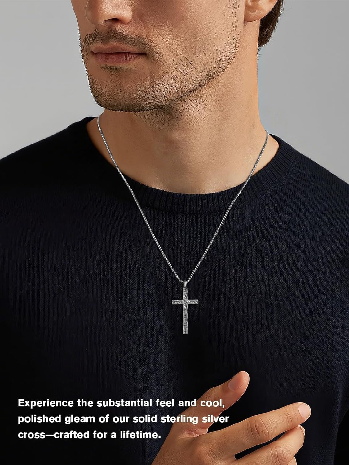 925 Sterling Silver Cross Necklace for Men, 1.57 Inch Oxidized Antiqued Cross Pendant with 20+2 Inch Adjustable Steel Box Chain, Vintage Style Cross for Men Women - Image 4