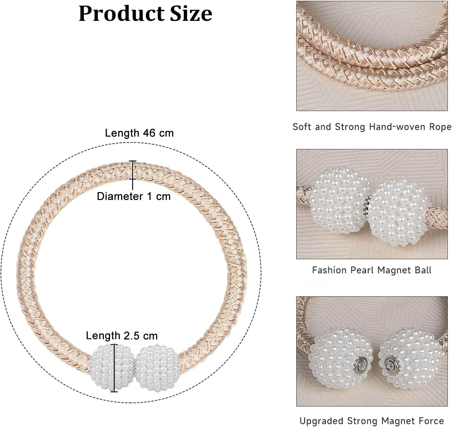 Magnetic Curtain Tiebacks - Beige Elegant Style -2