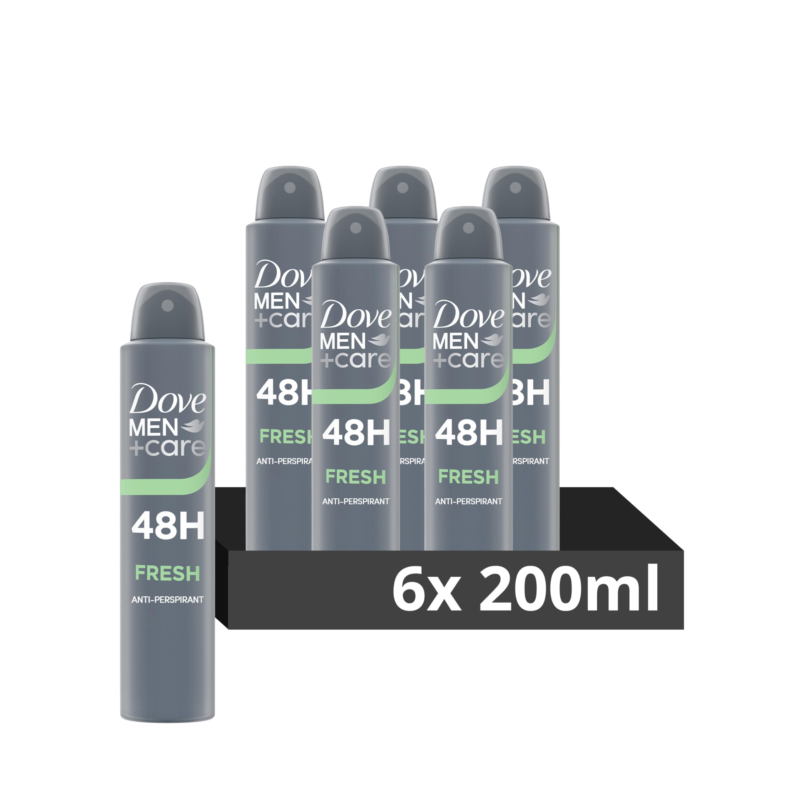 Dove Men+Care Fresh with ¼ moisturising cream Men's Antiperspirant Deodorant Body Spray for 48 hour sweat and odour protection 200 ml, Pack of 6, Packaging May Vary