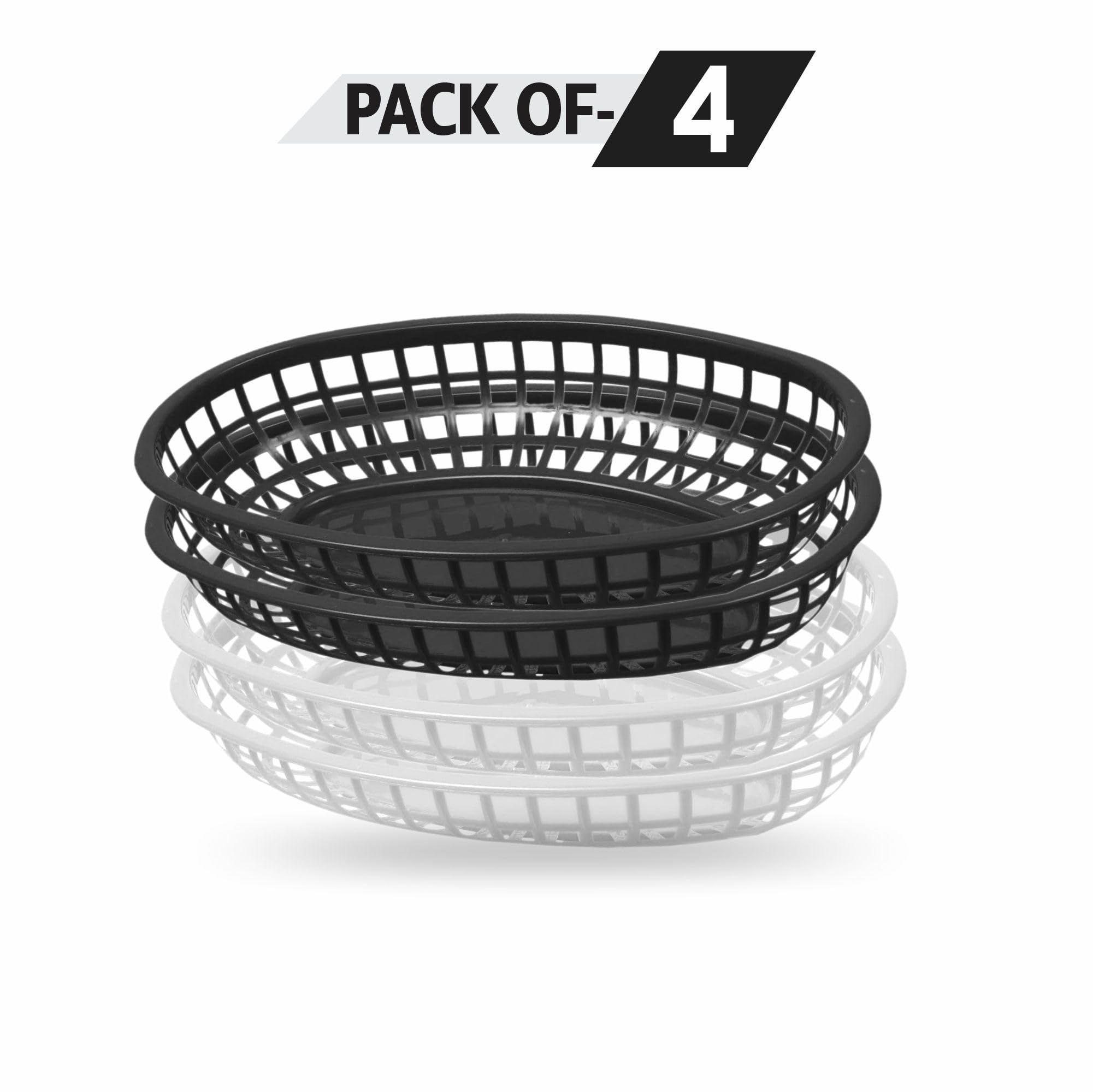 Cestini Portavivande In Plastica 6 Pezzi | Rossi E Neri 22x14 Cm | Per Patatine, Hamburger, Frutta E Feste