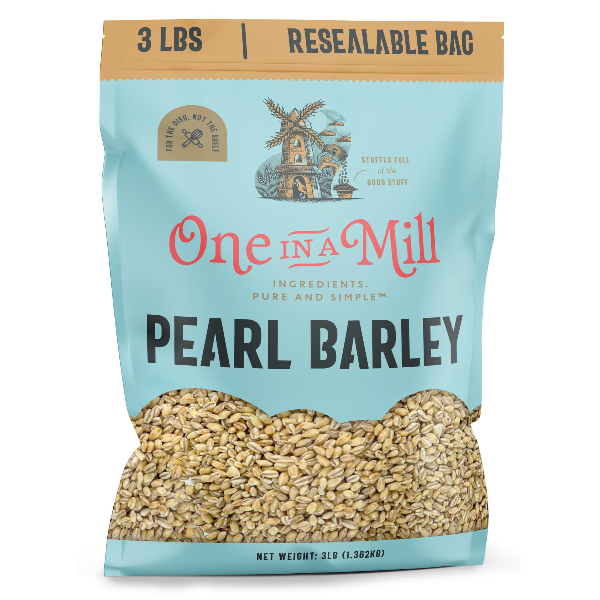 ONE IN A MILL Pearl Barley 3LB Bulk Resealable Bag For Beef Stew Soups Steel Cut Oatmeal Casseroles