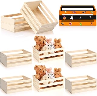6 Pcs 12.5'' Large Wooden Crates for Crafts Unfinished Wood Crate Box for Display DIY Decorative Storage Basket Container Bulk for Decor, Kitchen Home, Pantry, Bedroom, Milk, Book, Arts