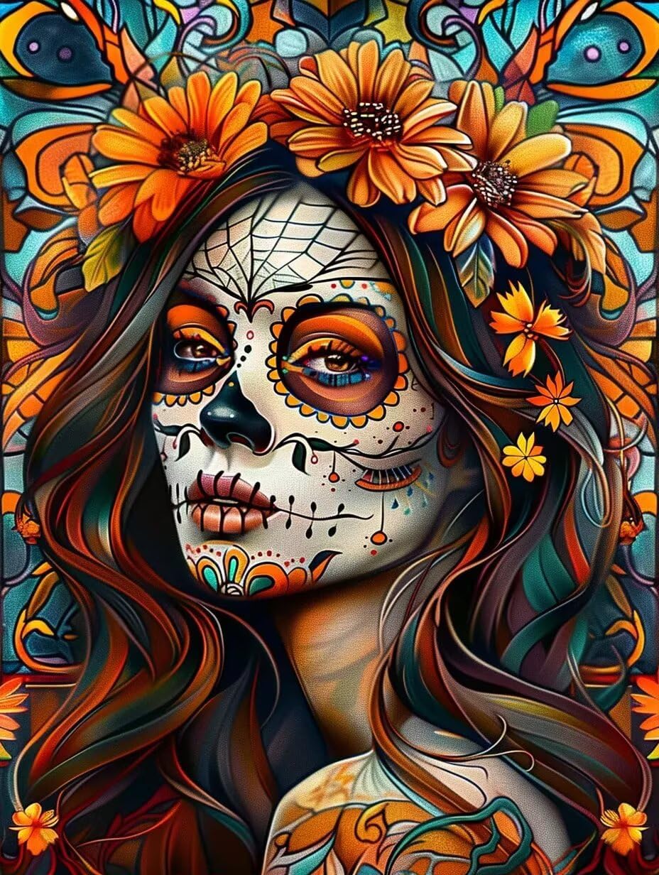 Sugar Skull 1000 Piece Jigsaw Puzzles for Adults Day of The Dead Jigsaw Puzzle Halloween Puzzles for Challenging Family Activity Colorful DIY Art Puzzle Home Wall Decor Unique Gifts