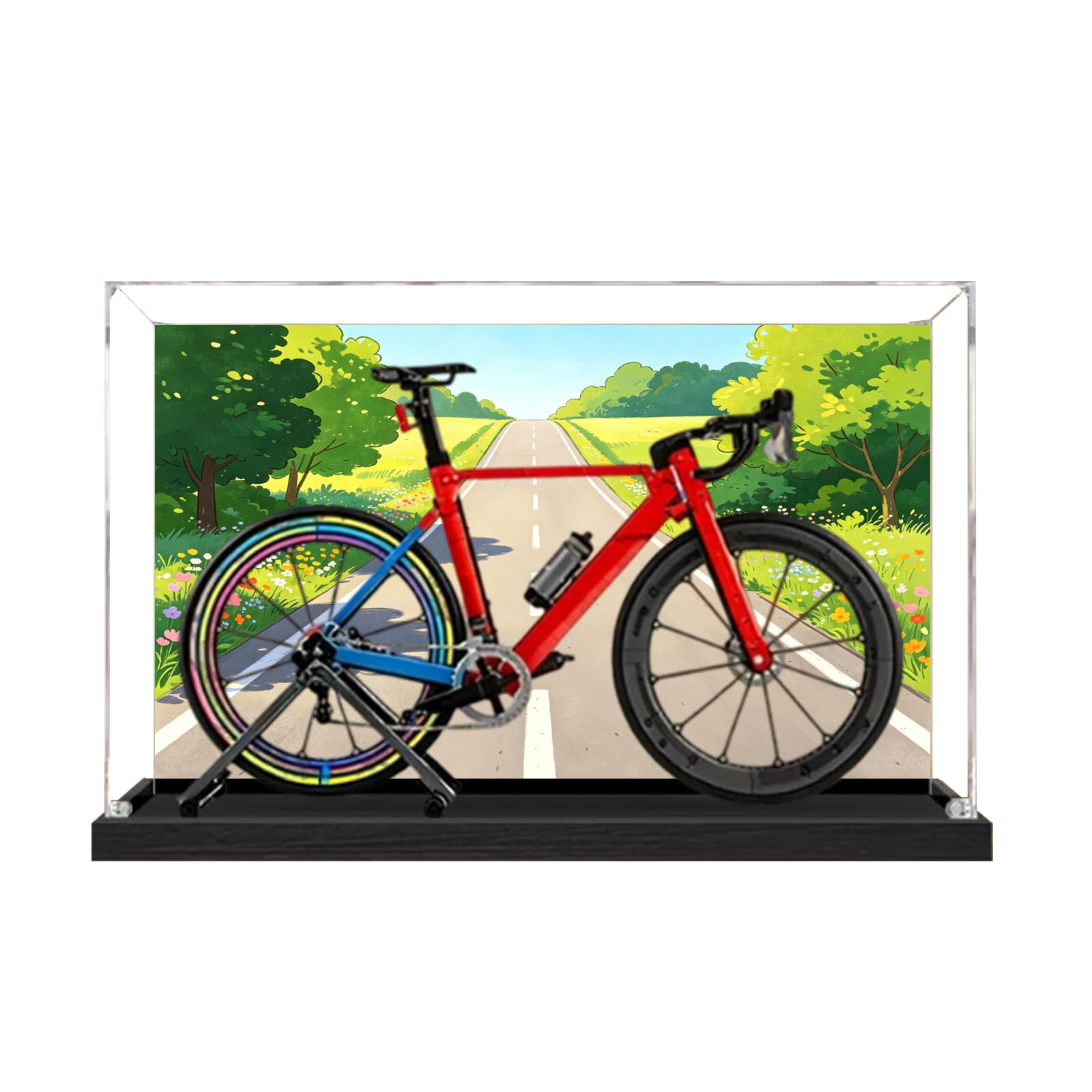 Acrylic Display Case for Lego 11380 Road bike Building Set, Dustproof Transparent Box - Only Display Case, Display Box Compatible with Lego 10380 (Back Spray (Base A))