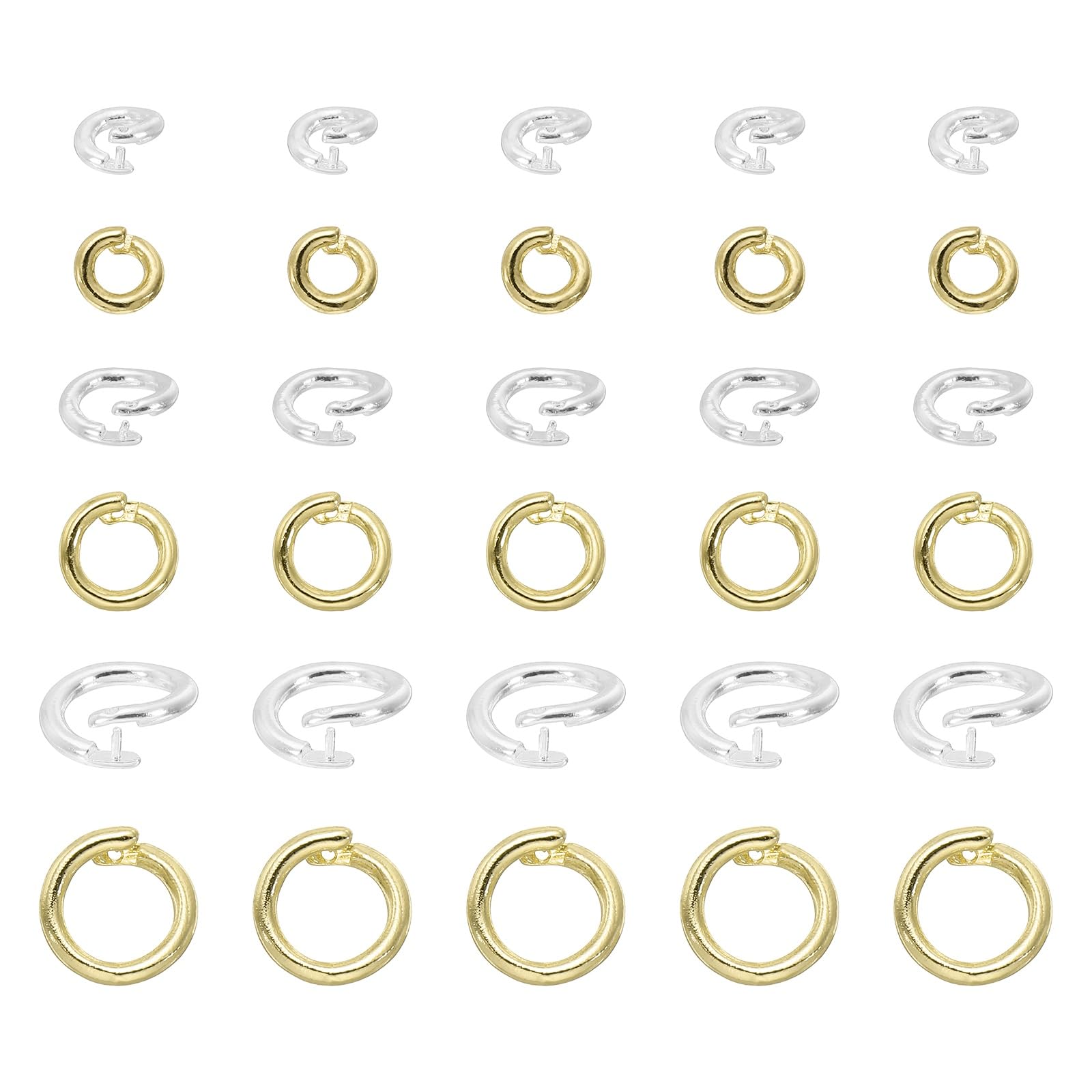 sourcing map 30 Pcs Locking Jump Rings 5.5/7.5/10mm Round Twist Clasp Open End Jump Rings Connector Link for DIY Craft Jewelry Making Findings Necklace Bracelet Keychain, 14k Gold/Silver
