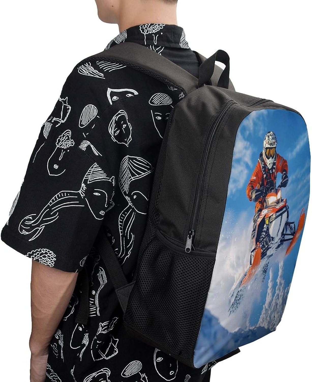 Snowmobile Action Snowy Scene Laptop Backpack for Men Women 17 Inch Shoulder Bag Travel Daypack