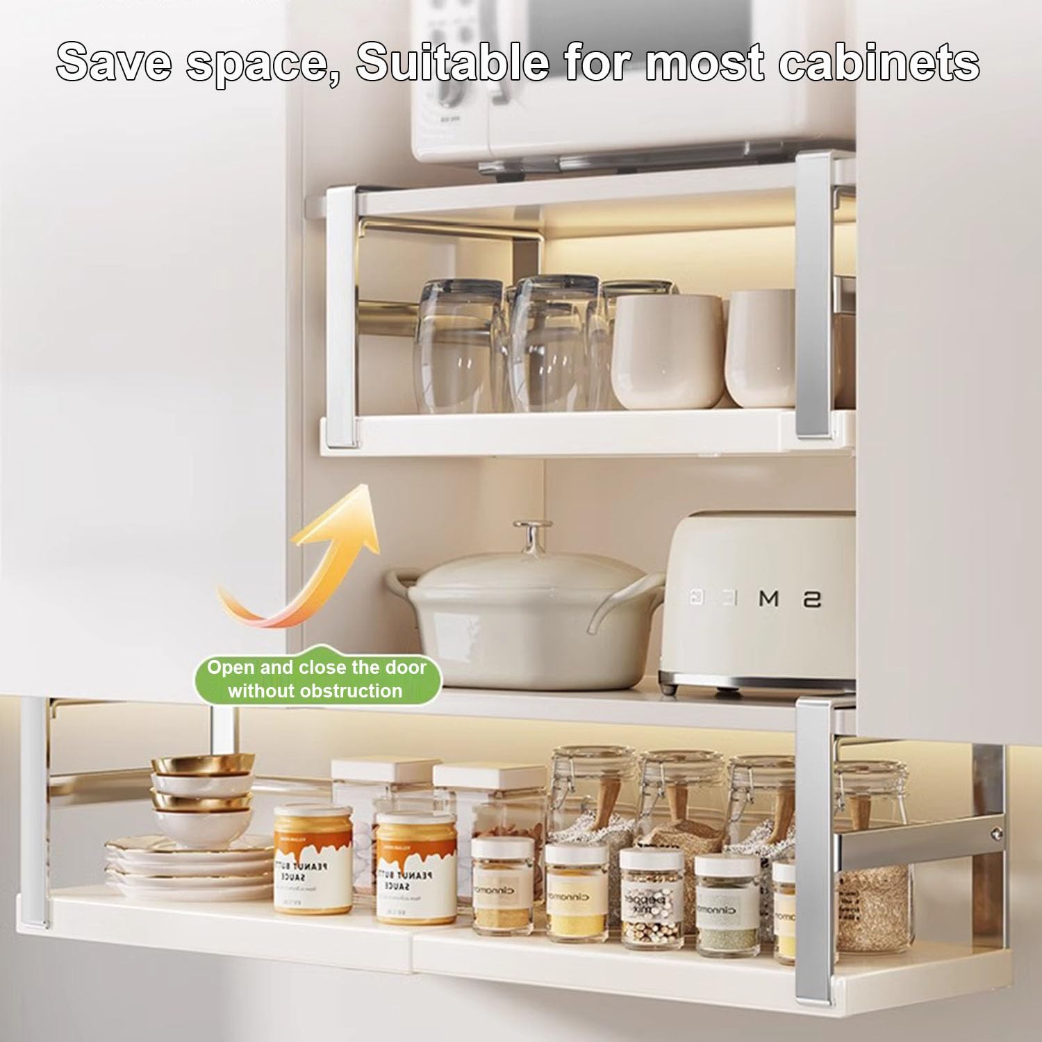 Cesta Colgante Extensible Para Estantería (ajuste 38-70 Cm) - Organizador De Malla Metálica, Ideal Para Armarios De Cocina, Despensa O Baño (color Blanco)