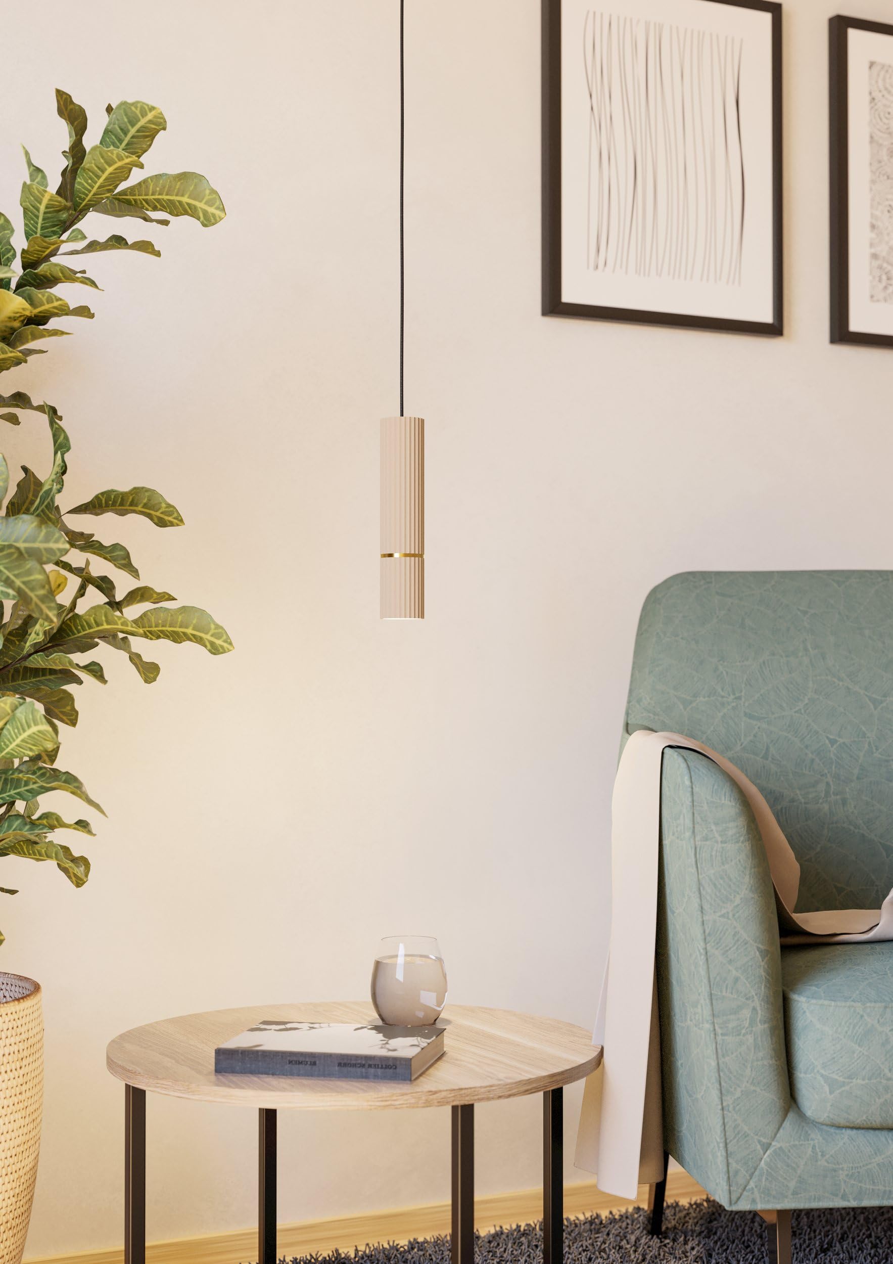 Eglo LED Pendant Lighting Caminia, 3 Light Hanging Lamp Above Dining Table Dining Room Ceiling Light Fixture Metal In Beige And Gold Gu10 Light Source Warm White