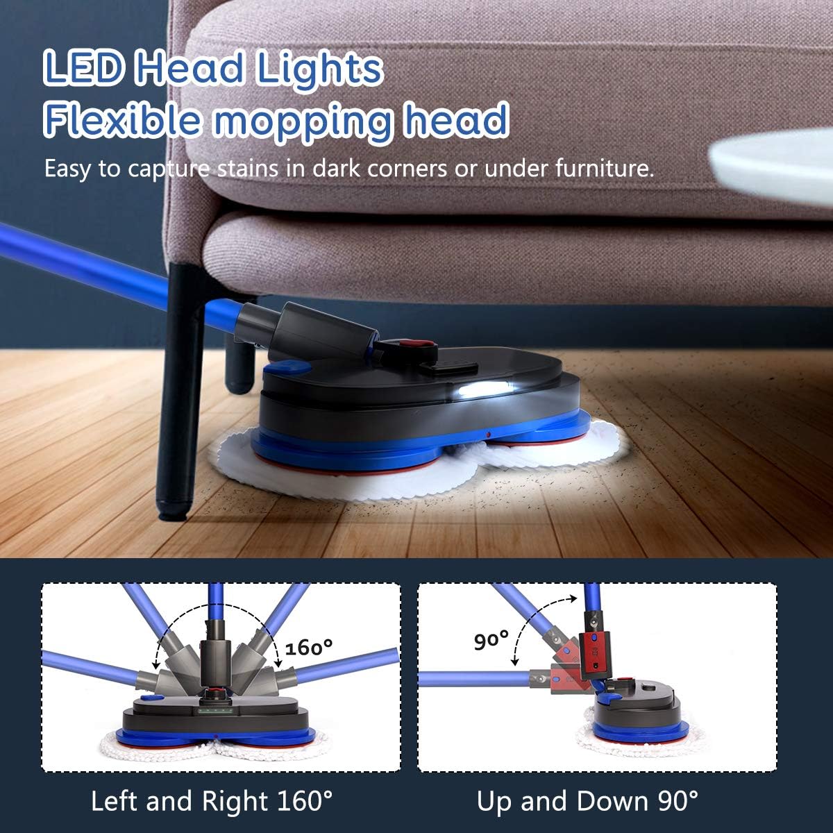 iDOO Cordless Electric Spin Mop with dual powerful spin and LED headlight