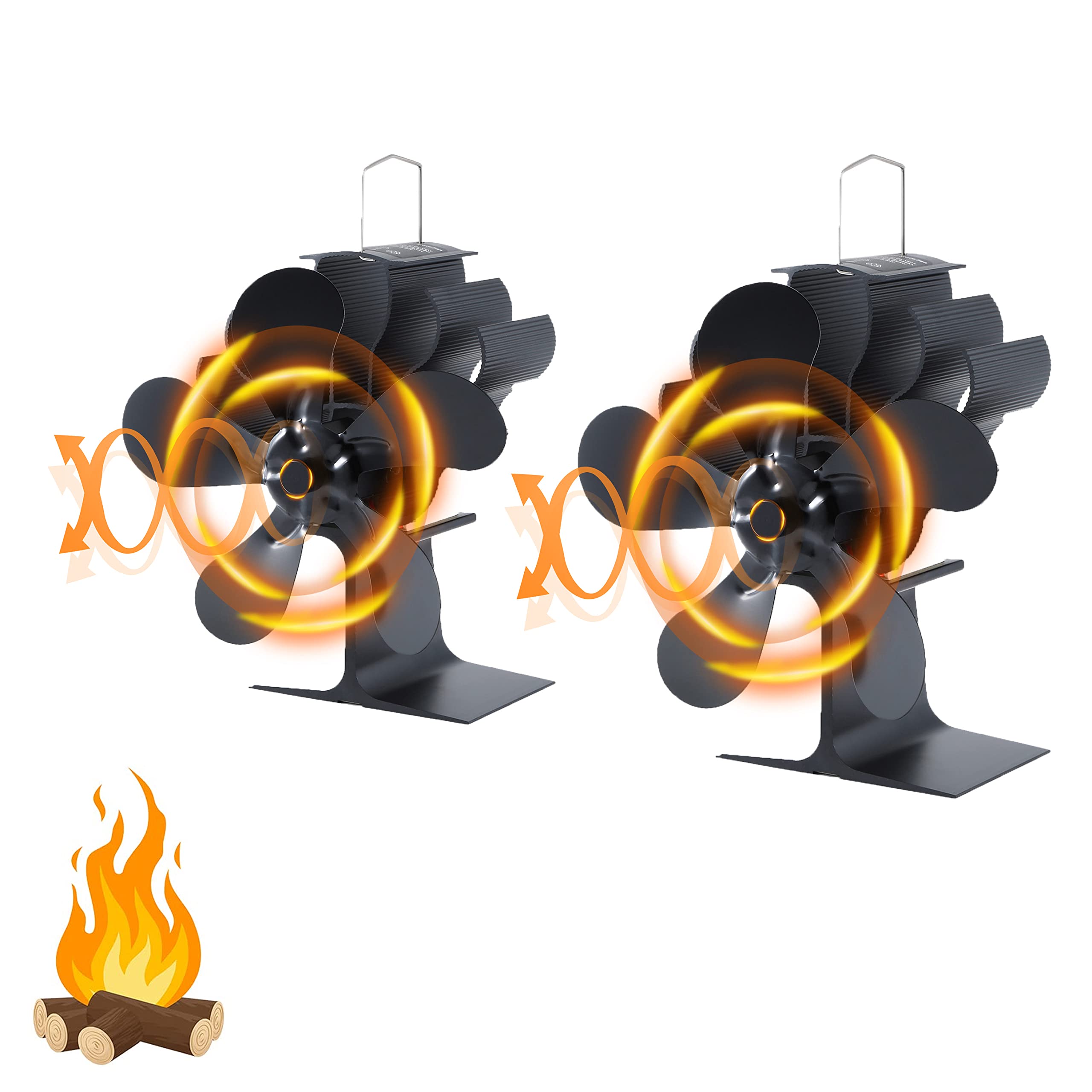 Lot de 2 ventilateurs de poêle à bois, 5 pales, ventilateur à bois, ventilateur de cheminée silencieux et économique, accessoires de brûleur à bois, pour poêle à bois