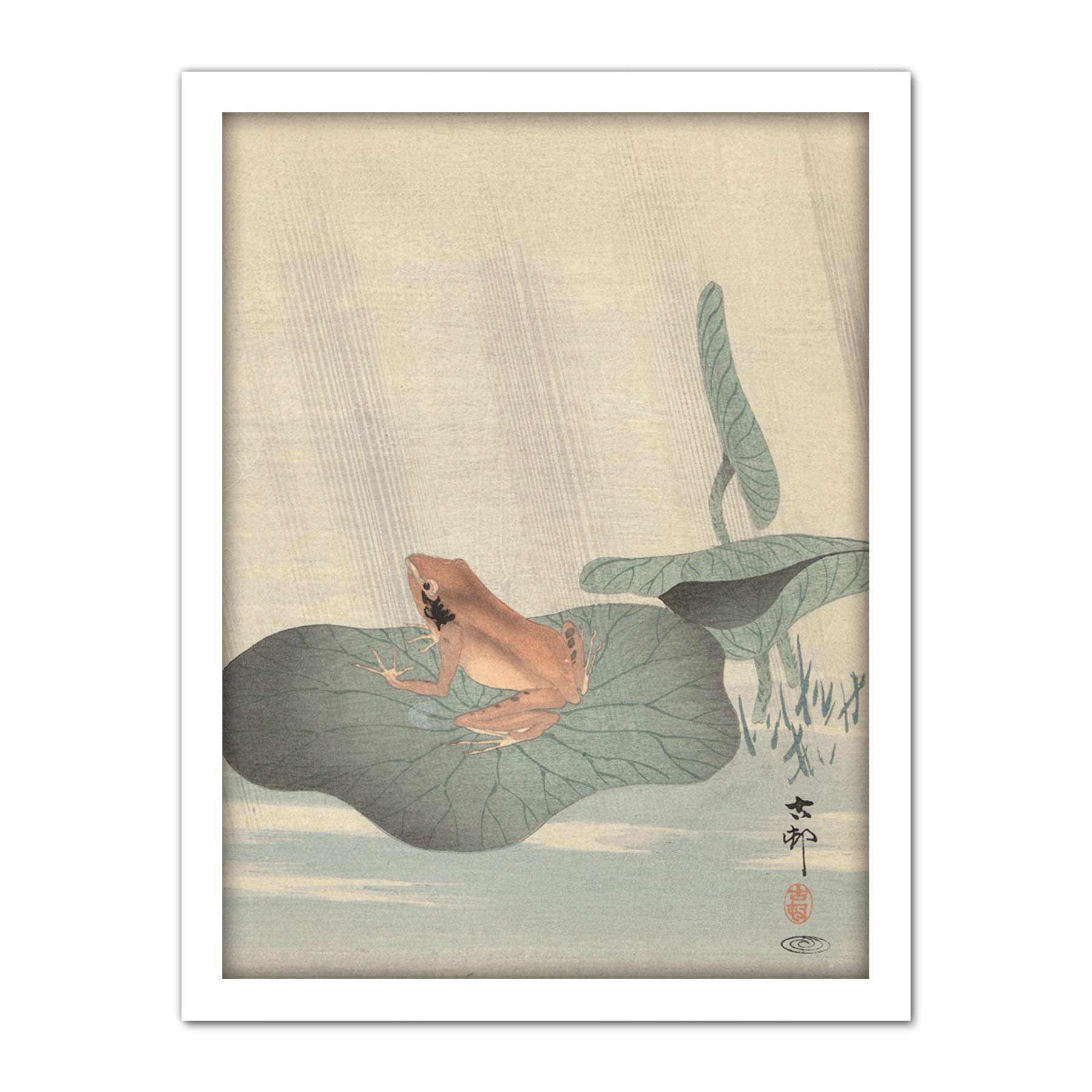 Artery8 Ohara Koson Frog Lotus Leaf Pond Japanese Painting Artwork Framed Wall Art Print 18X24 Inch