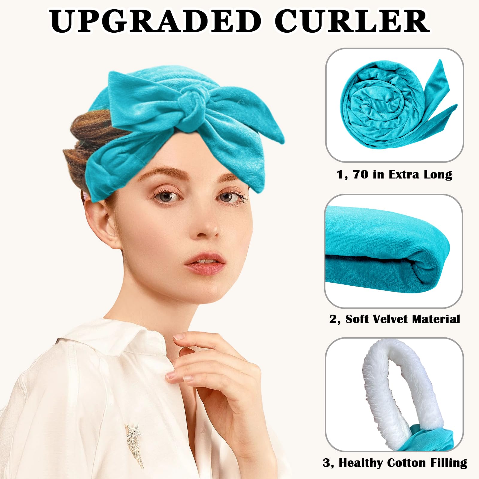Gwabee Lockenwickler ohne Hitze über Nacht, 177,8 cm, weiche Lockenwickler zum Schlafen ohne Hitze, Locken über Nacht, 9-teiliges Lockenwickler-Set für Damen, Blau