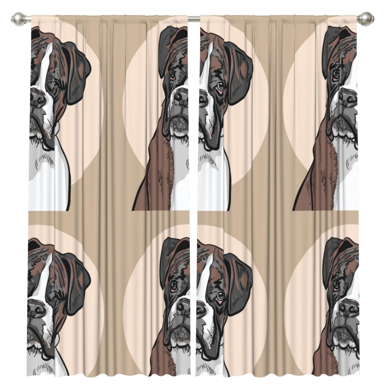 InOmak Dog Boxer, 2 Panels Window Curtains 52 x 84 Inch Blackout Curtains for Living Room Bedroom