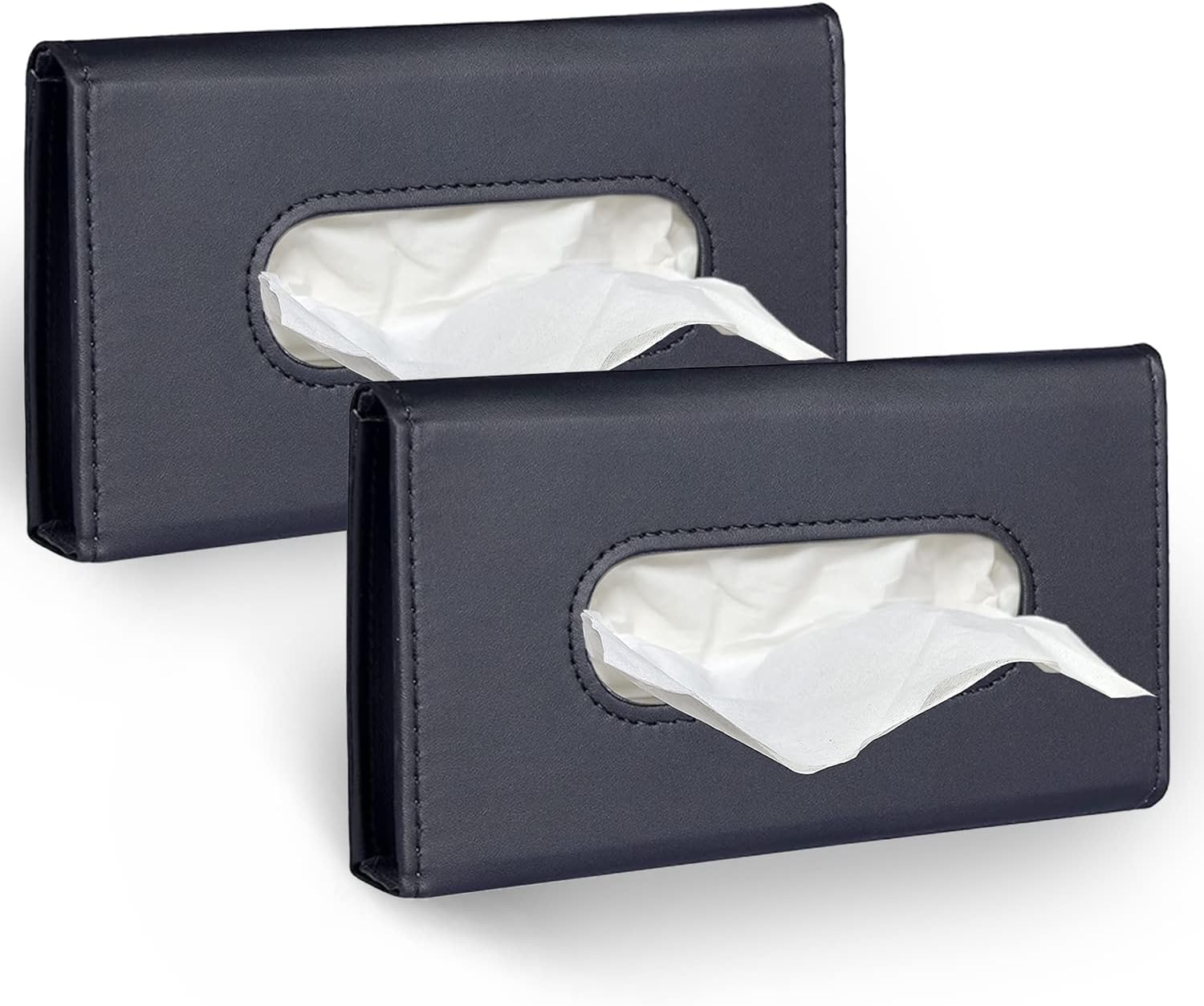 Car Tissue Holder, 2 Pack Sun Visor Napkin Holder, Premium PU Leather, Car Mask Holder for Sun Visor Vehicle, with Tissue Refill, Black&Beige