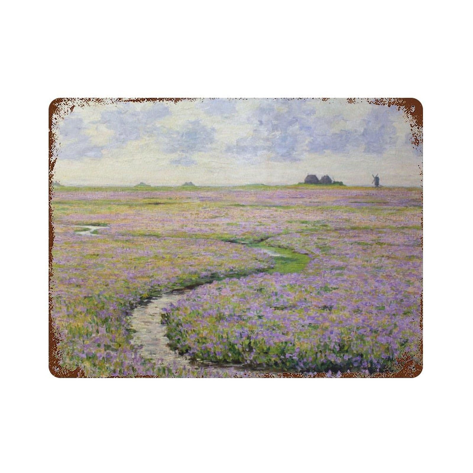 xiaoxiaoshen Wildflower Field Landscape Oil Painting, Purple And Blue Rural Style Wall Decor Art Metal Tin Poster Modern Home Decor Art Home Bar Shop Decorations Vintage Sign 30x40cm