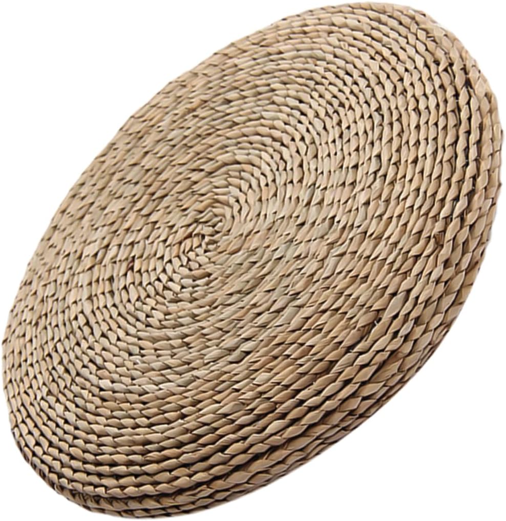 Handmade Straw Weaving Cushion Round Tatami Mat with Space Cotton Filling Natural Color Yoga Meditating Seat Pad for Living Dining and Guestroom
