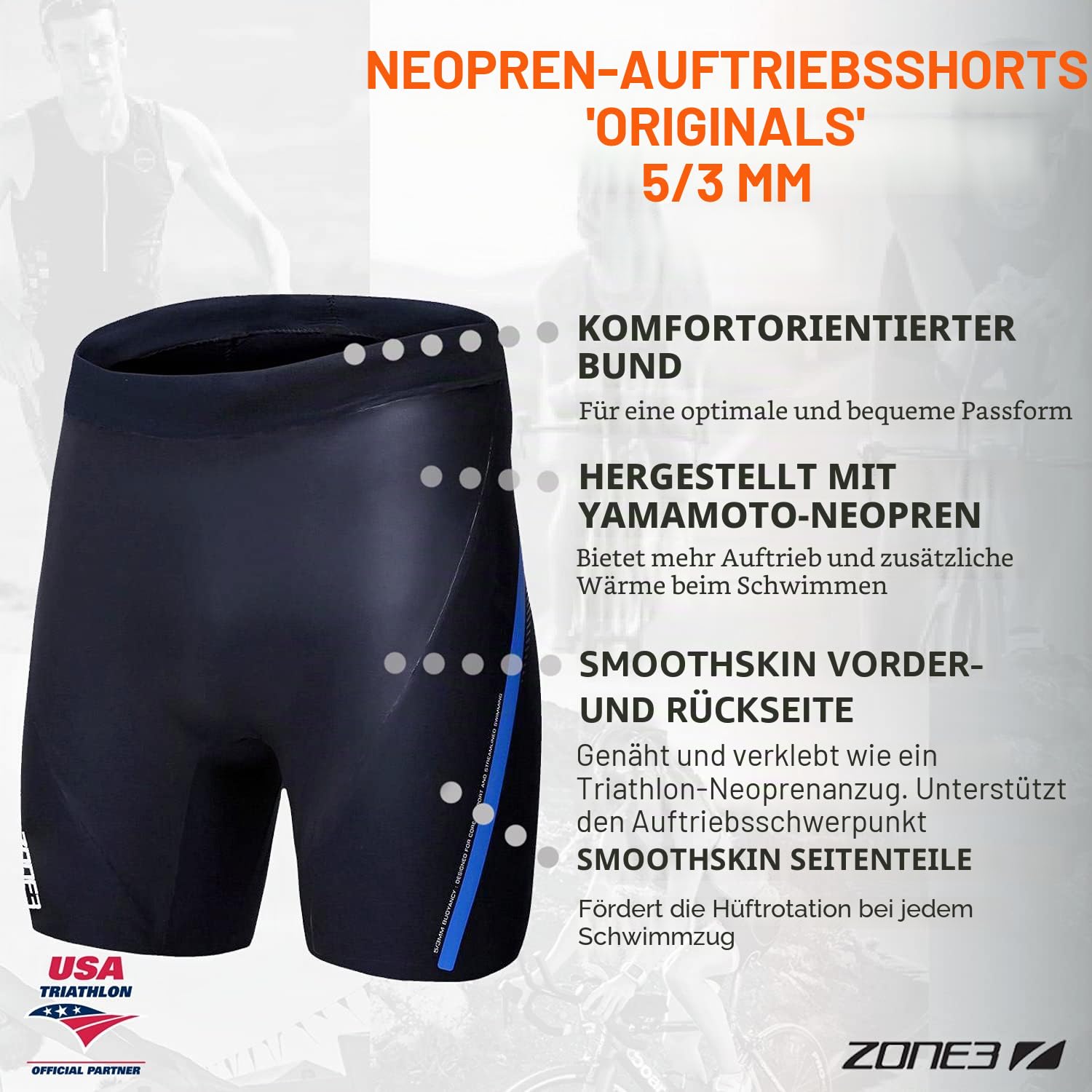 Zone3 Originals 5/3mm Buoyancy Shorts Black/Blue 2019 Badehose