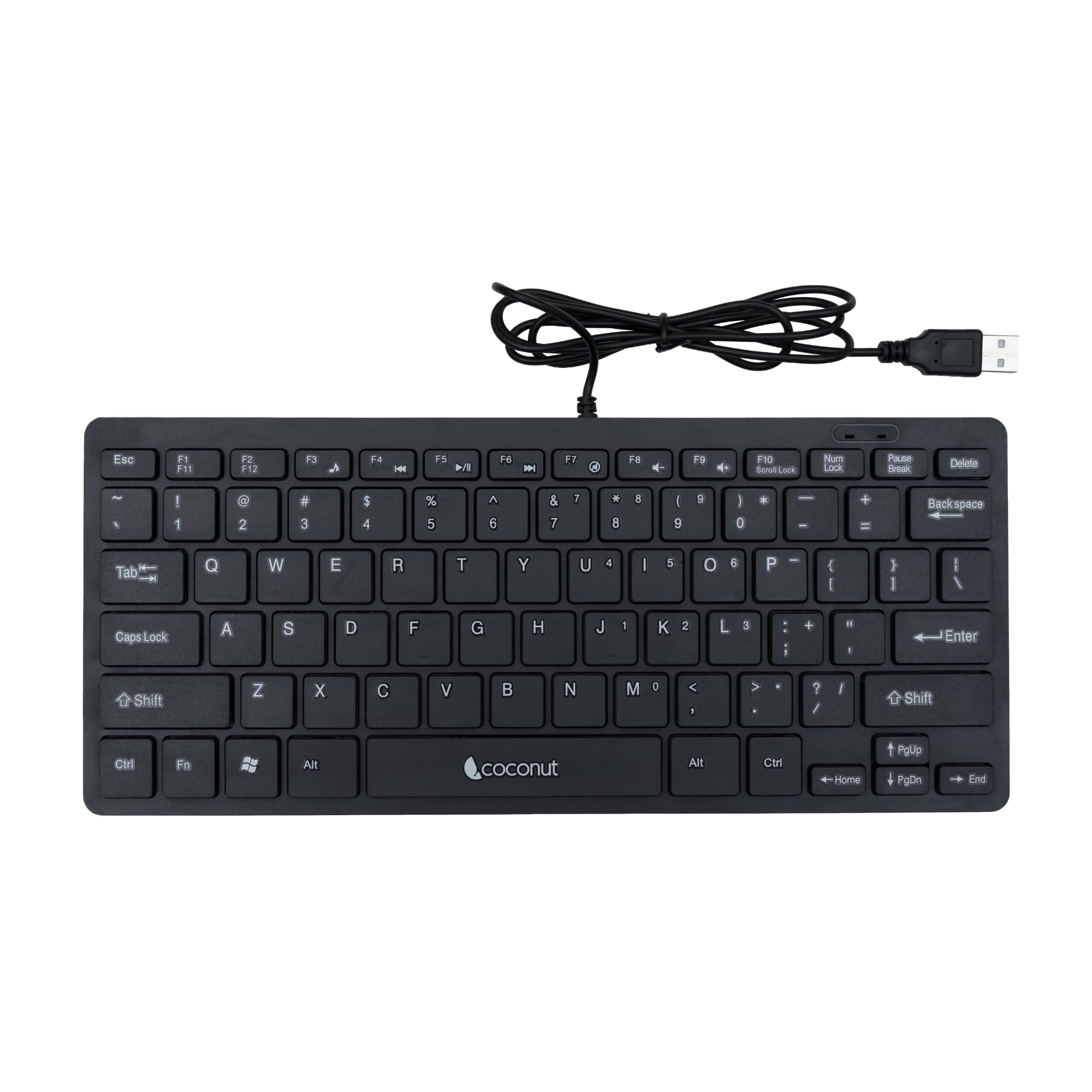 coconut K19 Mini Chocolate Wired USB Keyboard with Super Quite Plunger Keys with Spill-Resistant - Black