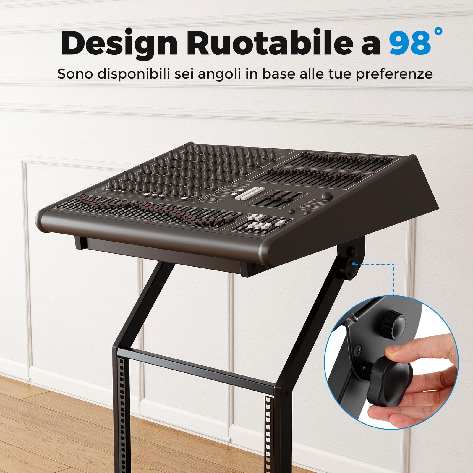 COSTWAY Supporto Mixer DJ, Supporto Audio Professionale a 2 Strati con Supporti Regolabili e Ruote Bloccabili, Supporto per Amplificatore Mobile per Attrezzature Studio Musicale e Eventi
