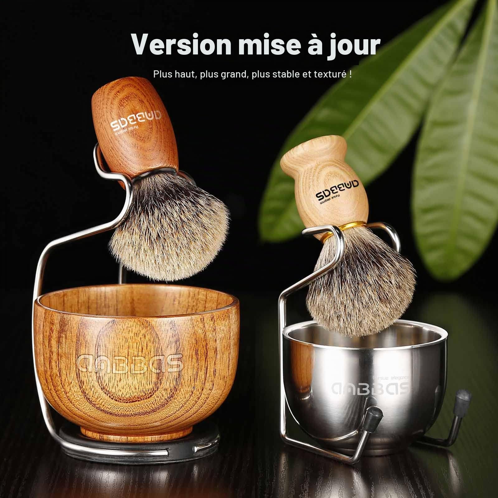 Anbbas Ensemble de Blaireau de Rasage 3en1,avec Grand Bol à raser,Support pour Homme Rasage de Près,Cadeau pour Débutant