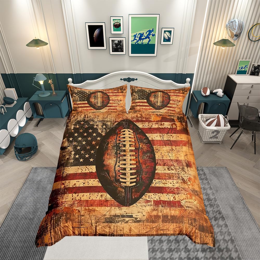 Loussiesd American Football Bedding Set King Size Kids Flag Comforter Cover Set for Boys Girls Teens Rugby Duvet Cover Sports Theme Bedspread Cover(No Comforter