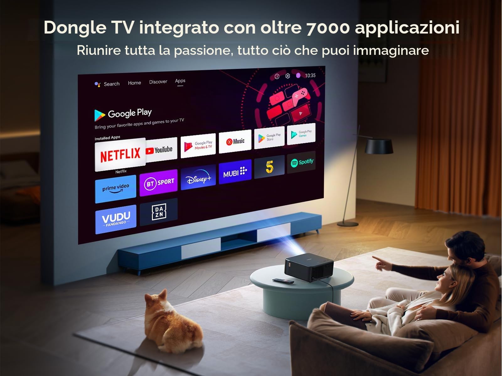 Videoproiettore 4K con audio JBL, YABER Proiettore video supporta Google TV 11.0, WiFi 6 e Bluetooth, videoproiettore portatile 800ANSI, 2 x 10 W Altoparlanti, Full HD 1080P, Auto Focus/Keystone