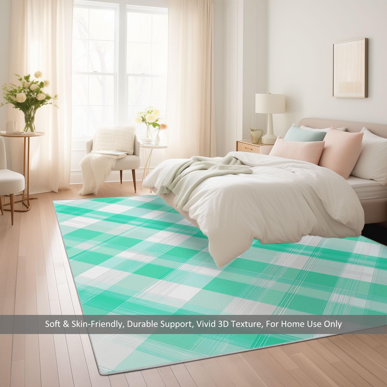 Dywan można prać w pralce 140 x 200 cm Sztuka współczesna, antypoślizgowy krótki włos - Mięta zielony dywan z nadrukiem w kratkę do salonu sypialni kuchni przedpokoju i biura