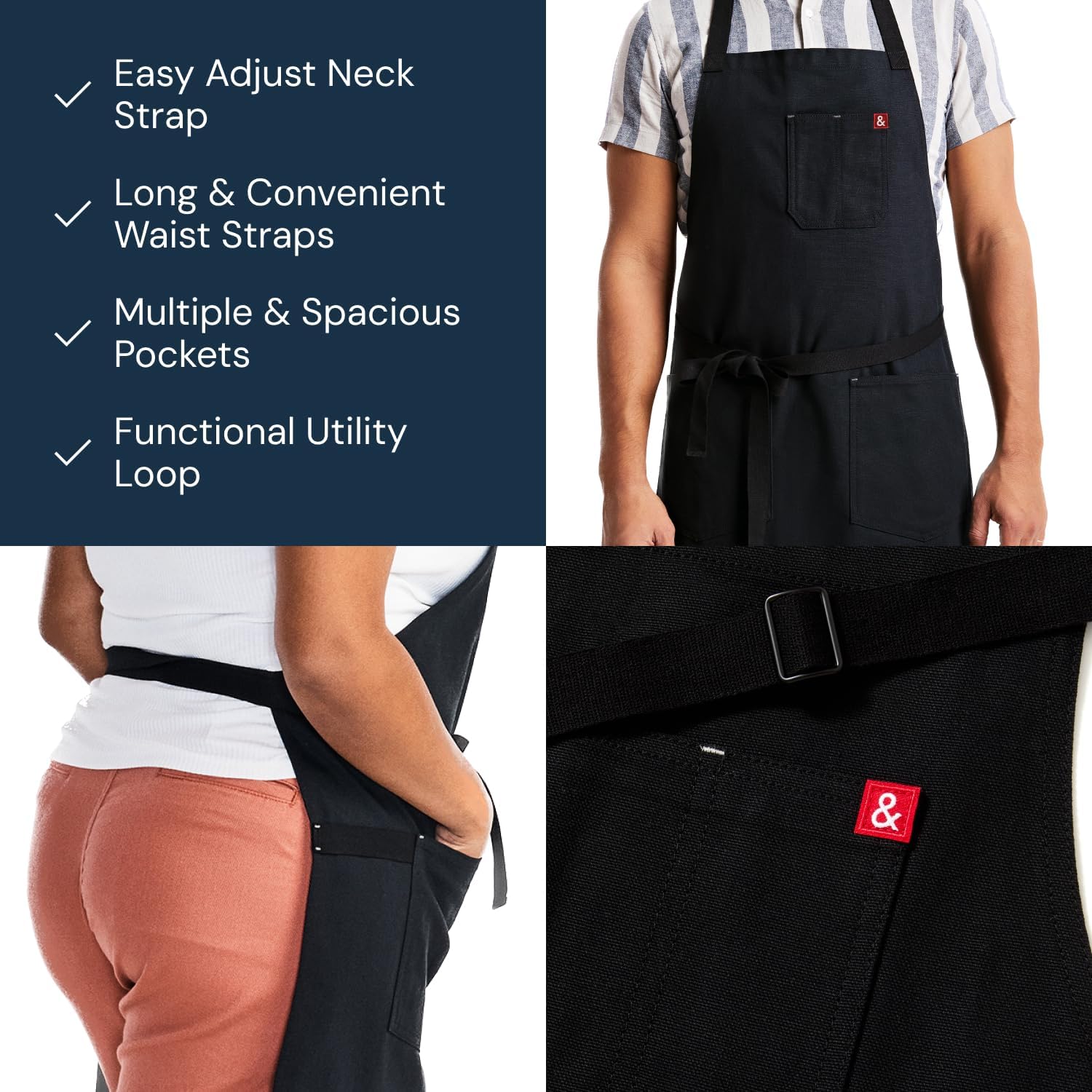 hedley & bennett Essential Apron - Professional Chef Apron with Pockets - Kitchen Apron for Men - Grilling Apron - Chef Aprons for Men - Apron for Women - 8oz 100% Cotton Canvas Fabric - Caviar