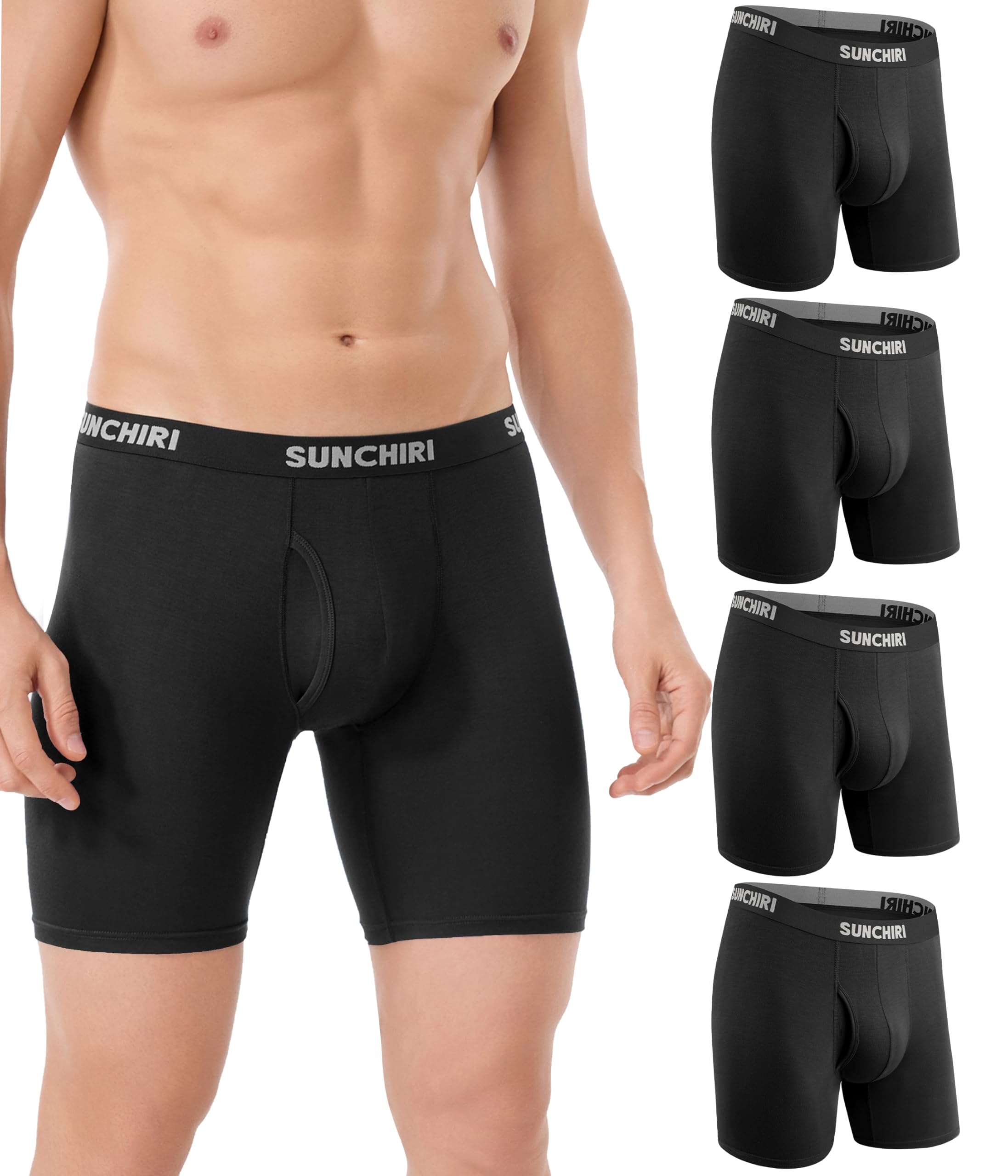 SUNCHIRI Boxershorts Herren Lang 4er Pack, Modal Unterhosen Männer Ohne Kratzenden Zettel Unterwäsche Atmungsaktive Retroshorts Boxer mit Eingriff (Gr.M-3XL)