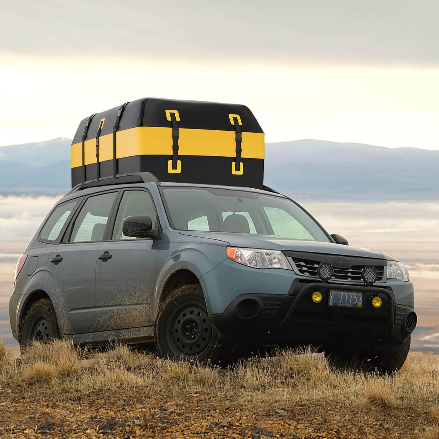 Rooftop Cargo Carrier Bag Car Roof Bag 15/21 Cubic Feet Waterproof for All Vehicle with/Without Rack, Include Anti-Slip Mat, Reinforced Straps, Door Hooks, Luggage Lock (Yellow-21 Cubic Feet) : Automotive
