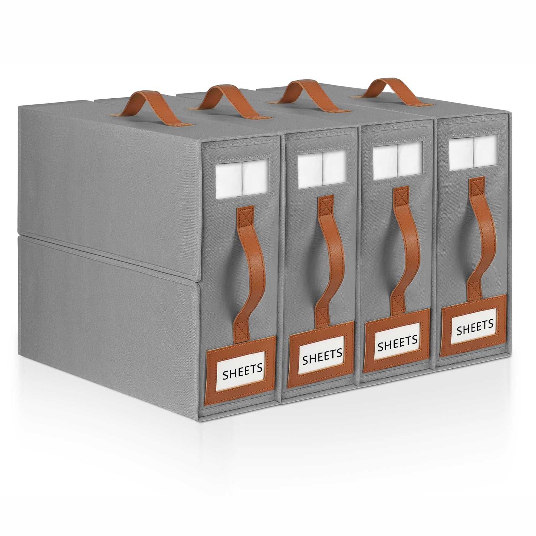 Organizador de sábanas de cama, 4 unidades, color gris, caja de almacenamiento plegable, tamaño King, cajas organizadoras de sábanas con cremallera para sábanas, fundas de almohada, ropa