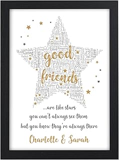 PERSONALISED Good Friends Are Like Stars Gifts for Best Friends BFF Special Friends Christmas Birthday Gifts for Her Presents - ANY NAMES - Black or White Framed A5 A4 Prints