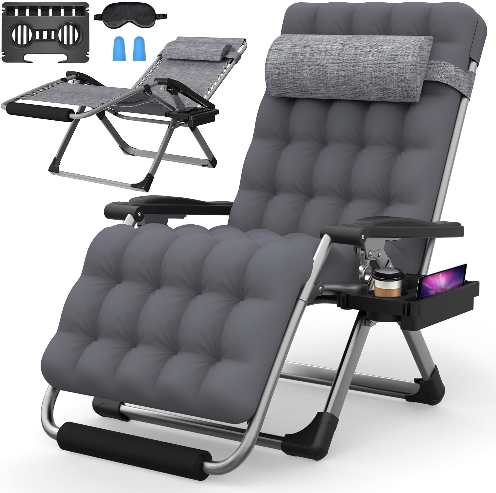 Suteck Oversized Zero Gravity Chair,33In XXL Lounge Chair w/Removable Cushion&Headrest, Reclining Camping Chair w/Upgraded Lock and Footrest, Reclining Patio Chairs Recliner for Indoor Outdoor,500LBS