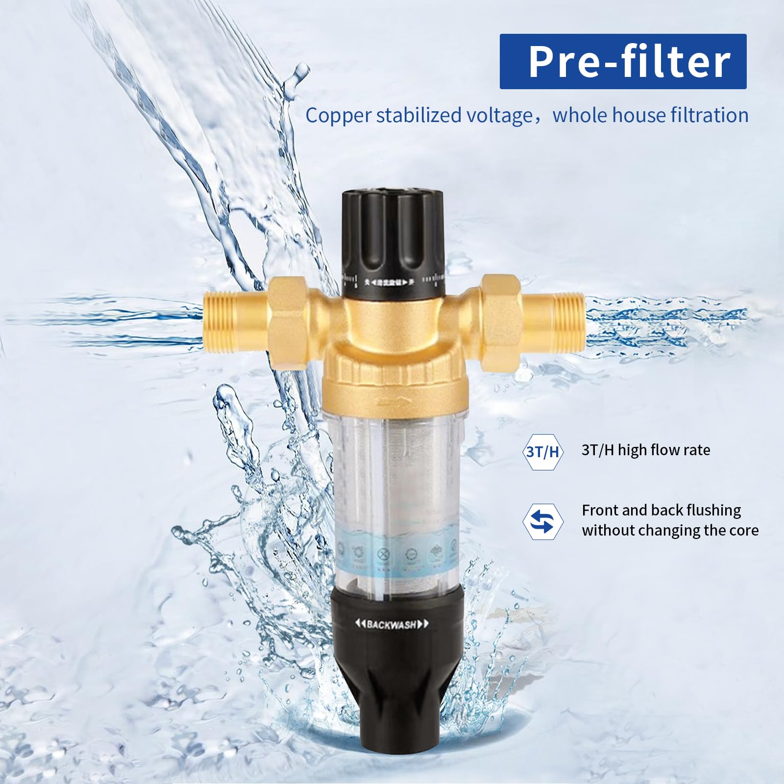 Filtre à eau Spin Down - Préfiltre à eau - Préfiltre à eau réutilisable - Filtre à sédiments - Tuyau d'eau de puits (3/4" + raccord flexible)
