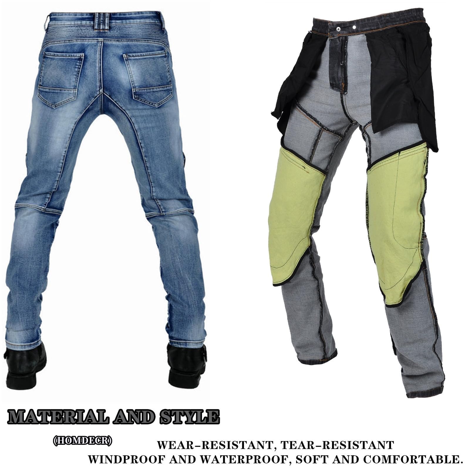 Pantaloni da Moto Uomini/Donne Fibra Aramidica Jeans Moto Uomo da Uomini E Donne Viene Fornito con 2 Paia di Protezioni per Anca E Ginocchio (Blu,XS)